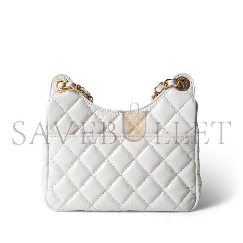 CHANEL MASTER WHITE SHINY CRUMPLED CALFSKIN HOBO BAG SMALL AGED GOLD HARDWARE AS4323 (19*17*6cm)